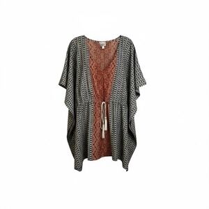 Misia Tassel Drawstring Kimono Wrap Swim Cover Terracotta Blue L Beach